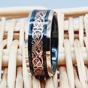Unisex Tungsten Ring with Rose Gold Celtic Knot Inlay W723